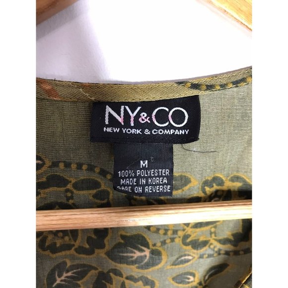 New York & Company Green Floral Pattern Sleeveless Sheer Tank Top Blouse Medium - Picture 7 of 8